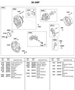 Alternator, 60 Amp Diagram and Parts List for 580447-0315-XX  Briggs and Stratton Engine